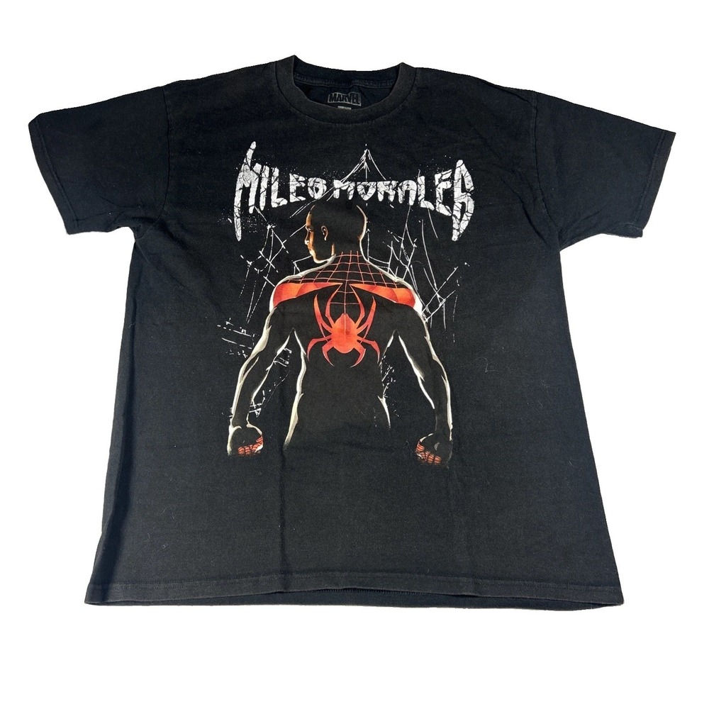 Marvel Spider Man Across The Spider-Verse Miles Morales Web T-Shirt Mens L Black